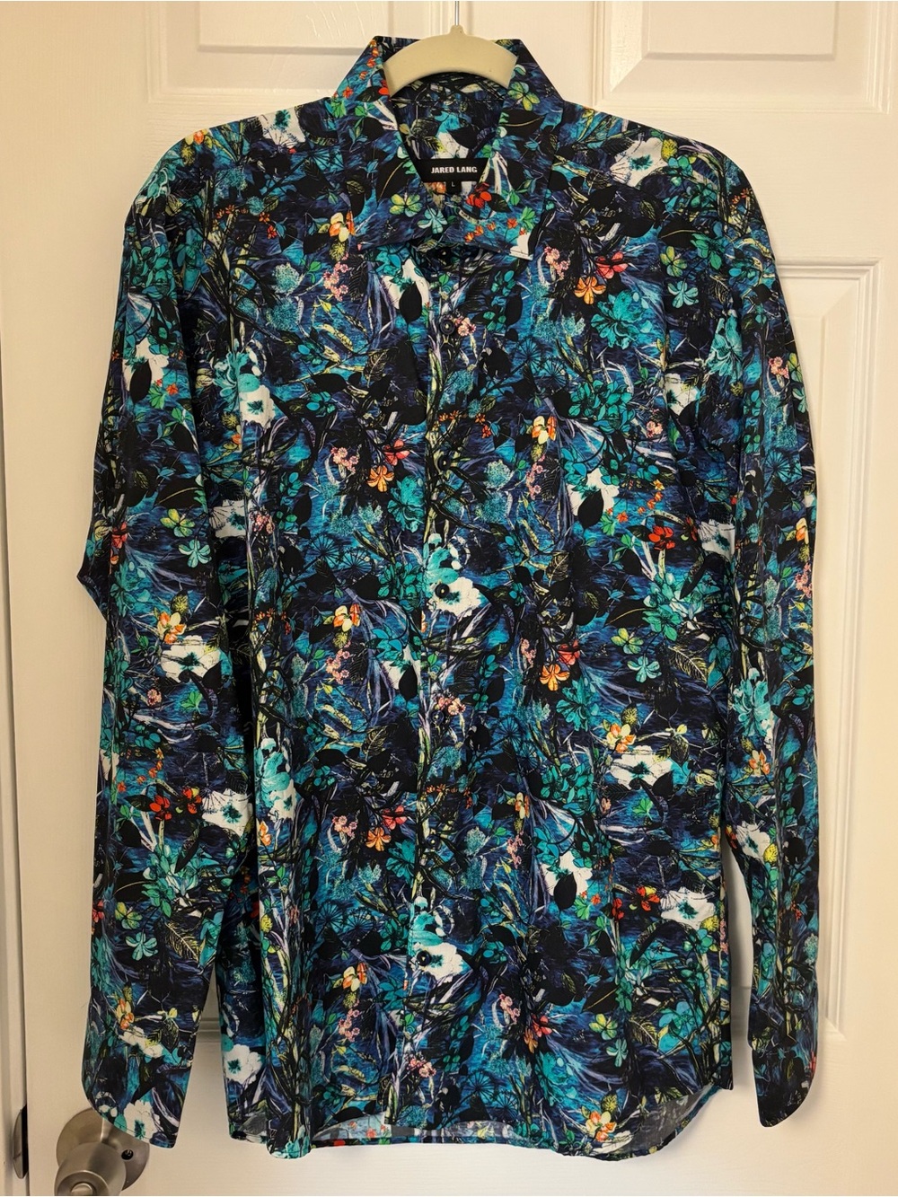 Men’s Jared Lang Botanical Floral Tropical Print Button Up Shirt Large NWOT